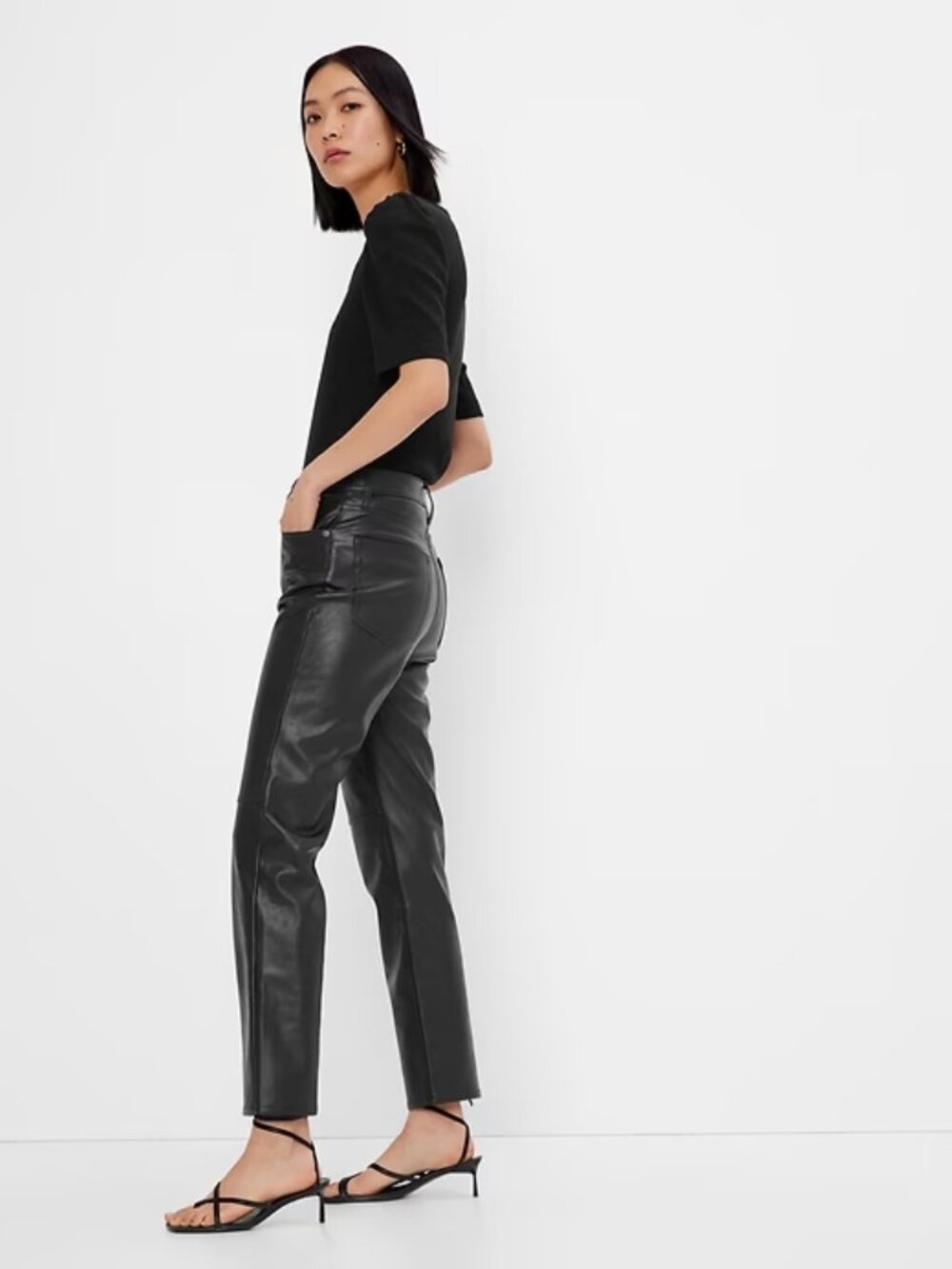 Gap Cheeky Straight Sky High Rise Vegan Leather Black Pants Size 6R Women's
